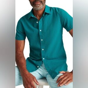 Bonobos Slim Fit Riviera Short-Sleeve Seersucker Button Up Shirt Green Medium